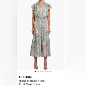 Green Maxi floral dress size XL Ciebon Hilma metallic floral print dress